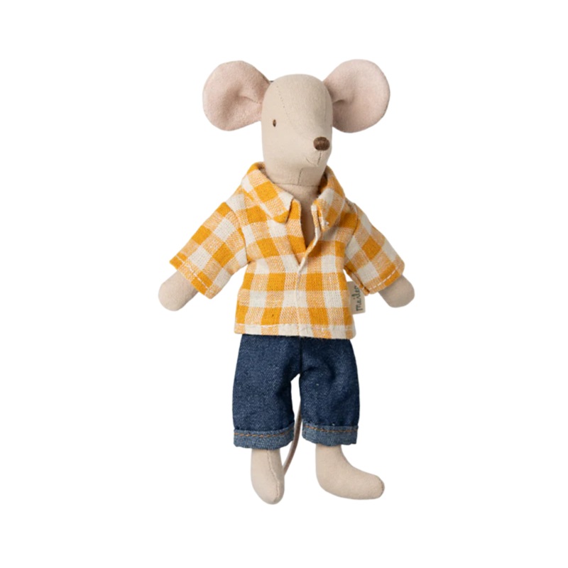 Dad Mouse – Yellow Check Shirt by Maileg